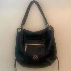 Gianni Bernini black genuine leather shoulder hobo bag